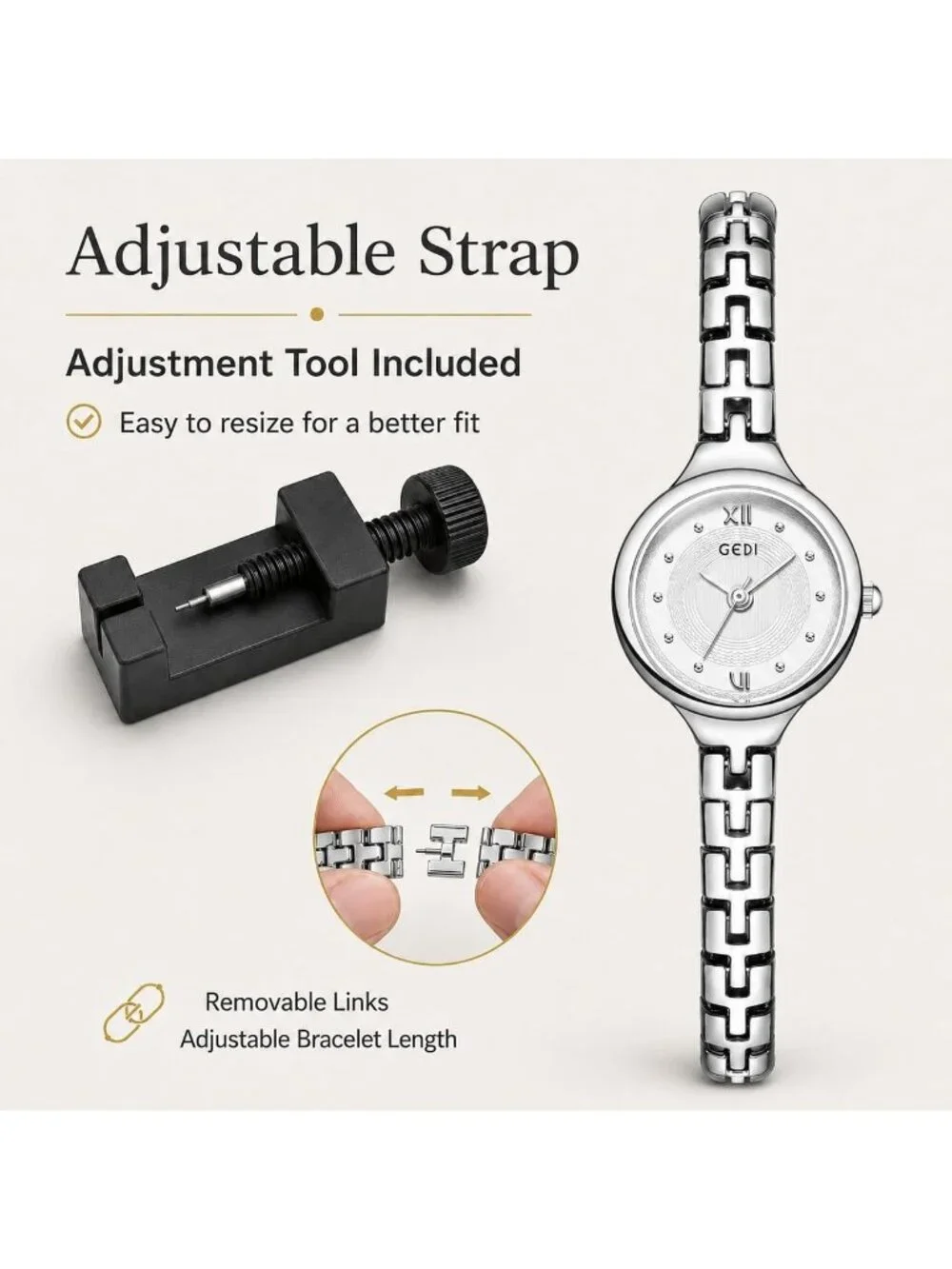 Women’s Silver White Dainty Bracelet Quartz in Small Round Dial Alloy Band Watch